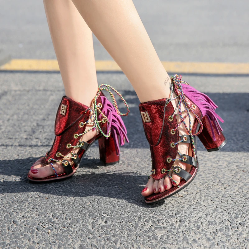 Prova Perfetto sheepskin patchwork lace up hollow out high heels women sandals open toe chunky heel fringe summer shoes women
Prova Perfetto sheepskin patchwork lace up hollow out high heels women sandals open toe chunky heel fringe summer shoes women