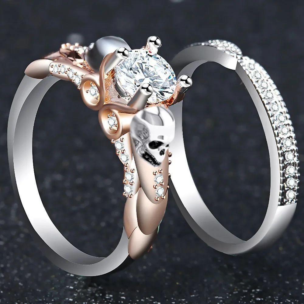 Silver Classic Double-deck Gothic Skull Style Engagement Colour Crystal Zircon Rings For Women Trendy Jewelry Gift Ring
Silver Classic Double-deck Gothic Skull Style Engagement Colour Crystal Zircon Rings For Women Trendy Jewelry Gift Ring