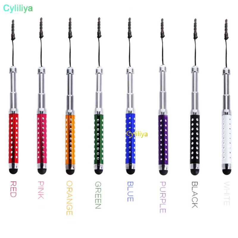 50pcs/lot Wholesale - Diamond Crystal Design Capacitive Stylus Retractable touch pen for Mobile phone with dust plug |
