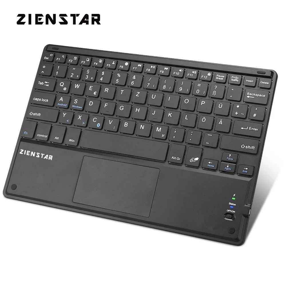 

Zienstar 10inch Wireless Bluetooth Keyboard with Touchpad For Ipad PC Computer Samsung Tab Tablet QWERTZ German Deutsch Letter