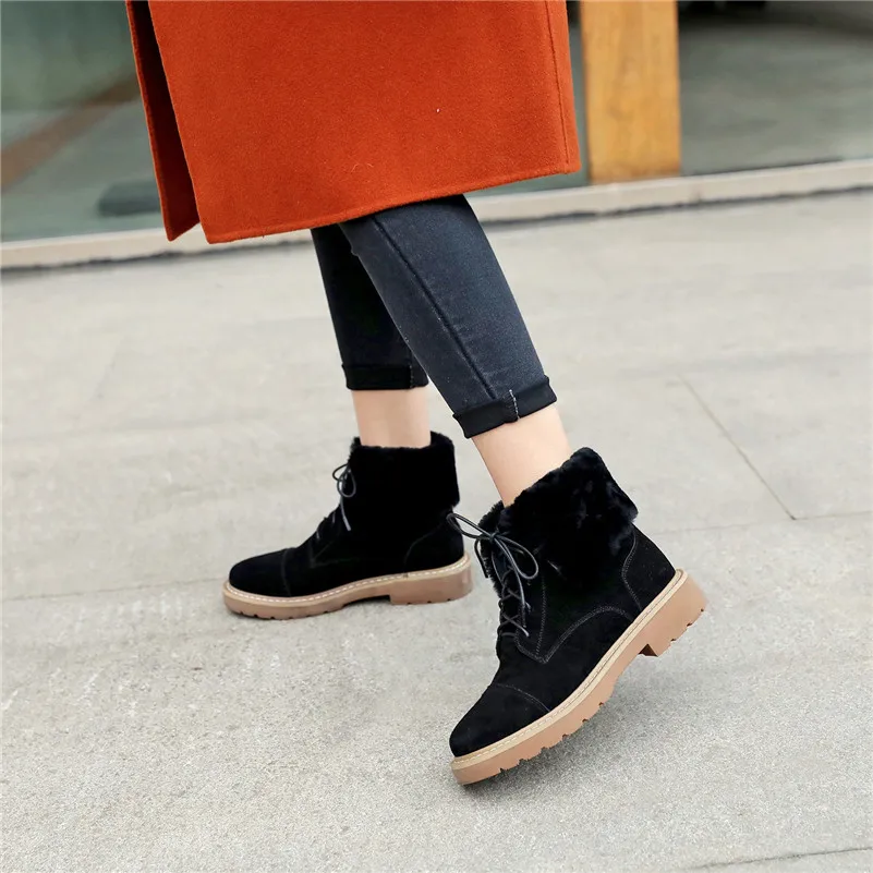 Meotina Winter Snow Boots Women Boots Cow Suede Flat Ankle Boots Wool Lace Up Round Toe Short Shoes Ladies Black Big Size 33-42
Meotina Winter Snow Boots Women Boots Cow Suede Flat Ankle Boots Wool Lace Up Round Toe Short Shoes Ladies Black Big Size 33-42