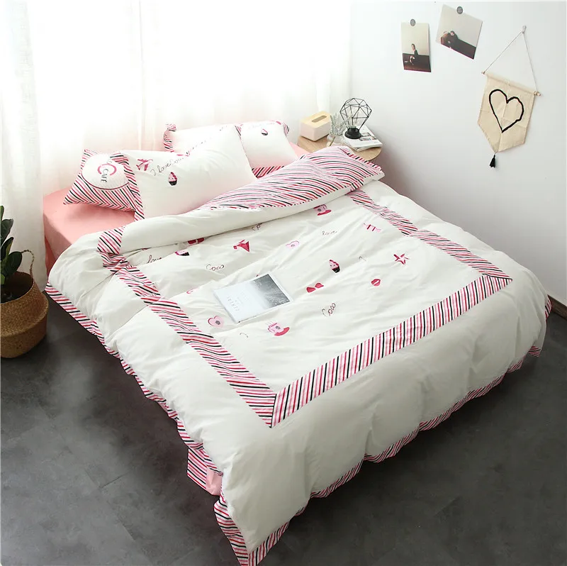 White Pink 100% Cotton Luxury Embroidery Bedding set King Queen Double size Bed/Flat sheet set Duvet cover set Pillowcases 40
White Pink 100% Cotton Luxury Embroidery Bedding set King Queen Double size Bed/Flat sheet set Duvet cover set Pillowcases 40