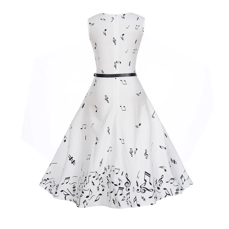 2019 Femme Robe винтажные платья 50 s 60 с музыкальным принтом круглым вырезом женское
