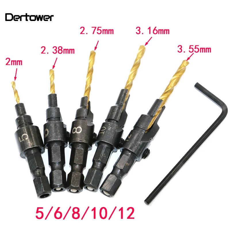5pcs Countersink Drill Woodworking Drill Bit Set Drilling Pilot Holes For Screw Sizes #5 #6 #8 #10 #12 DT7
5pcs Countersink Drill Woodworking Drill Bit Set Drilling Pilot Holes For Screw Sizes #5 #6 #8 #10 #12 DT7