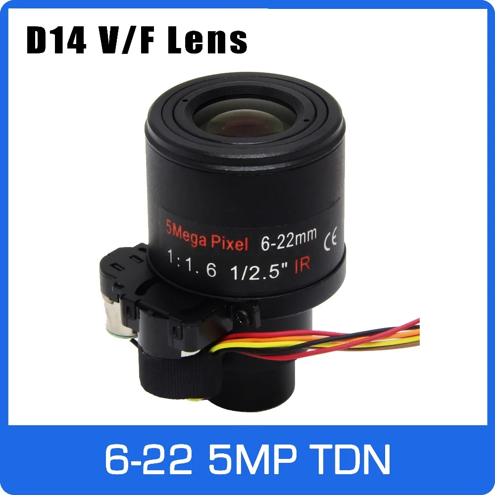 5Megapixel Varifocal CCTV Lens 6-22mm D14 Mount 1/2.5 inch with IR-CUT and DC-IRIS For 1080P/4MP/5MP IP/AHD Camera
5Megapixel Varifocal CCTV Lens 6-22mm D14 Mount 1/2.5 inch with IR-CUT and DC-IRIS For 1080P/4MP/5MP IP/AHD Camera