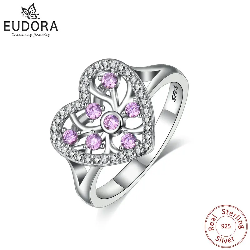 Eudora Real 925 Sterling Silver Pink CZ Heart Tree of life Ring Smooth AAA Zircon Wedding Bands Fine Jewelry For Girl Women J6
Eudora Real 925 Sterling Silver Pink CZ Heart Tree of life Ring Smooth AAA Zircon Wedding Bands Fine Jewelry For Girl Women J6