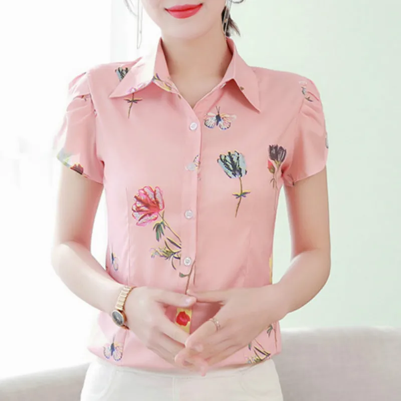 Korean Lady Shirts Floral Print Women Blouses Short Sleeve Lapel Office Shirt Chiffon Blouse Casual Tops Plus Size Blusas Mujer
Korean Lady Shirts Floral Print Women Blouses Short Sleeve Lapel Office Shirt Chiffon Blouse Casual Tops Plus Size Blusas Mujer