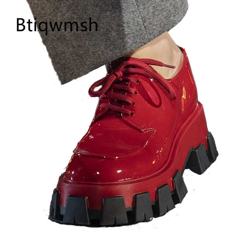 2019 British Style Loafer Shoes Woman Round Toe Lace Up Red Green Thick Bottom Black Leather Shoes Woman Fashion Casual Shoes
2019 British Style Loafer Shoes Woman Round Toe Lace Up Red Green Thick Bottom Black Leather Shoes Woman Fashion Casual Shoes