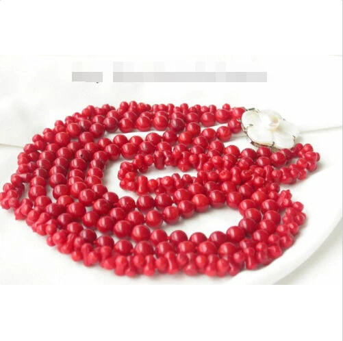 

Prett Lovely Noble 6MM 3strands Natural red coral necklace flower Shell cam Large beads 18inch longer