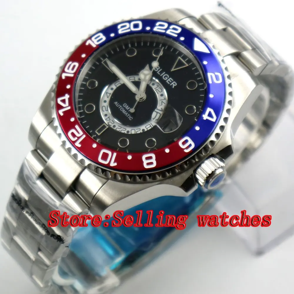 43mm Bliger Stainless Steel Case black Dial Red & blue titanium Bezel Luminous Mechanical Mens Wristwatch
43mm Bliger Stainless Steel Case black Dial Red & blue titanium Bezel Luminous Mechanical Mens Wristwatch