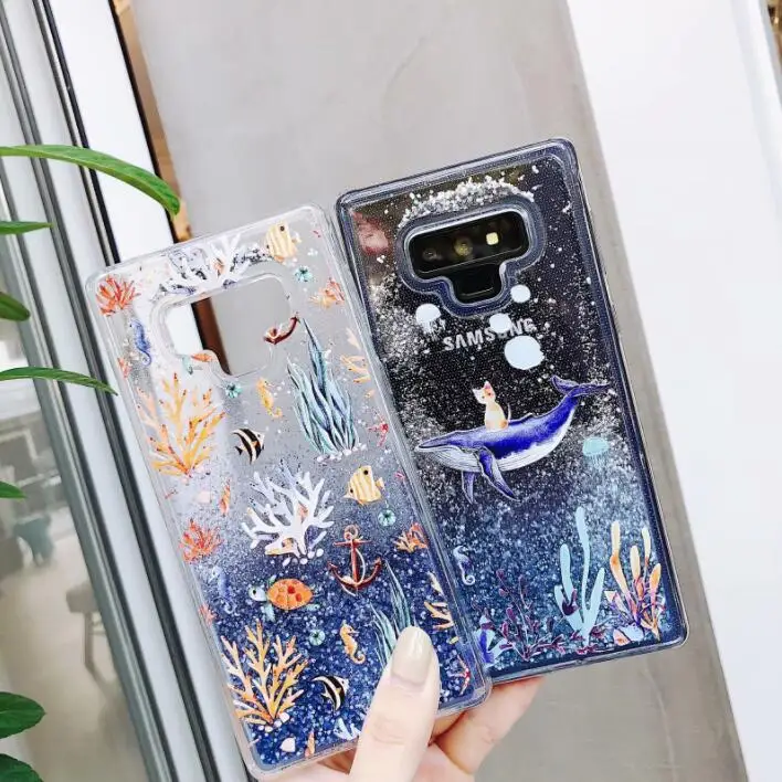 Модный Блестящий чехол с Китом и акулой жидкий силиконовый для Samsung Galaxy J3 J5 J7 A5 A3 A7