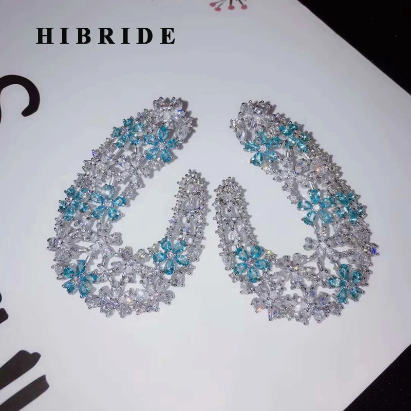 HIBRIDE Fashion Elegant Flower Shape Stud Earrings For Women Bridal Party Blue CZ Brincos Big Earrings E-904
HIBRIDE Fashion Elegant Flower Shape Stud Earrings For Women Bridal Party Blue CZ Brincos Big Earrings E-904