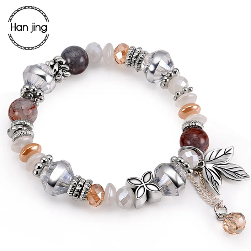 Fashion Glass Crystal Beads Charm Bracelets Bangles For Women Silver Color Leaf Tassel Bracelet Pulseras DIY Jewelry bisuteria
Fashion Glass Crystal Beads Charm Bracelets Bangles For Women Silver Color Leaf Tassel Bracelet Pulseras DIY Jewelry bisuteria