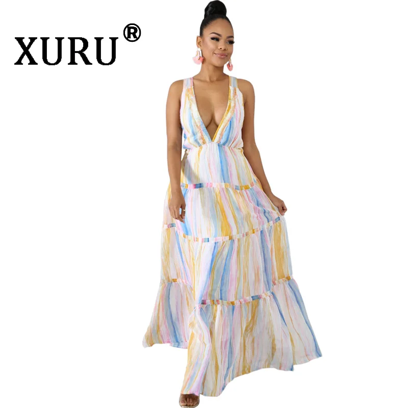 XURU new women's printed dress large swing deep V-neck open back pleated sexy dress
XURU new women's printed dress large swing deep V-neck open back pleated sexy dress