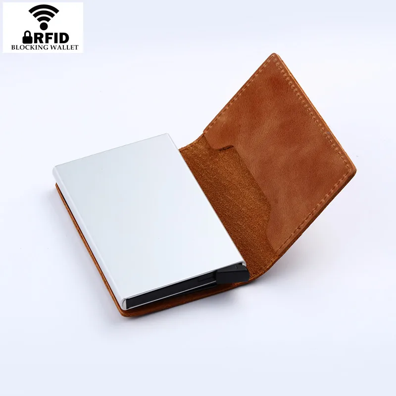 ZOVYVOL Genuine Leather Men Aluminum Wallet Pocket ID Card Holder RFID Blocking Mini Brown Wallet Automatic Credit Card Purse
ZOVYVOL Genuine Leather Men Aluminum Wallet Pocket ID Card Holder RFID Blocking Mini Brown Wallet Automatic Credit Card Purse