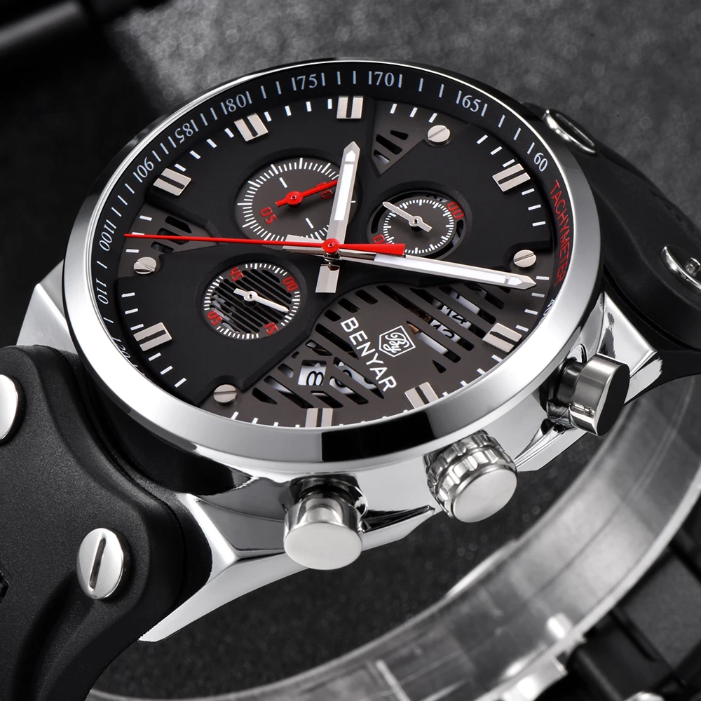 Relogio Masculino 2019 BENYAR Men Watch Top Brand Luxury Chronograph Sport Male Clock Rubber Strap Military Quartz Wristwatch | Наручные