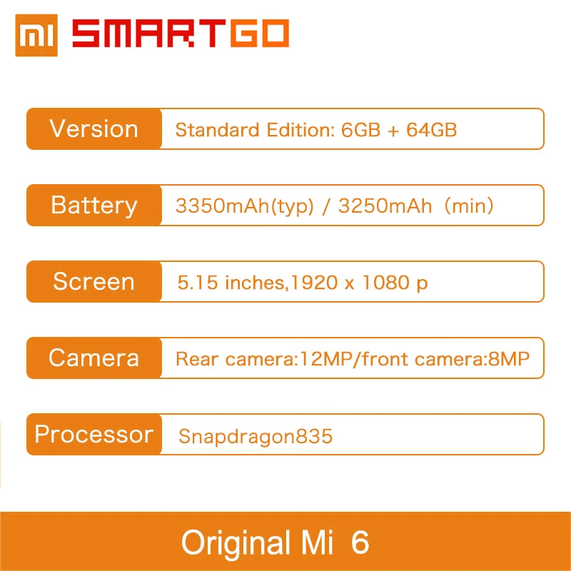 Оригинальный Xiaomi Mi6 мобильный телефон 6 ГБ Оперативная память 64 Встроенная Snapdragon