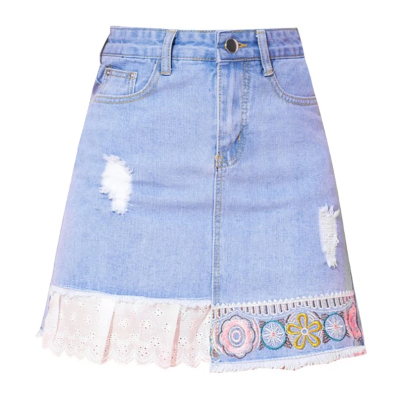 PERHAPS U Blue Cowboy Button Lace Embroidery Patchwork Pocket Casual A-line Mini Short Empire Skirt S0237
PERHAPS U Blue Cowboy Button Lace Embroidery Patchwork Pocket Casual A-line Mini Short Empire Skirt S0237
