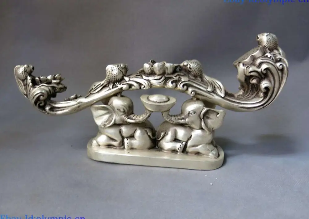 China silver Feng Shui lucky Elephants water lily goldfish as one wishes Statue
China silver Feng Shui lucky Elephants water lily goldfish as one wishes Statue