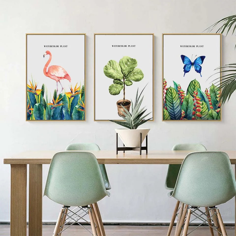 Картины на холсте для офиса NordicOffice Настенное искусство Постер изображение для гостиной Домашнее украшение печать на холсте Бабочка Фламинго Ботаника.