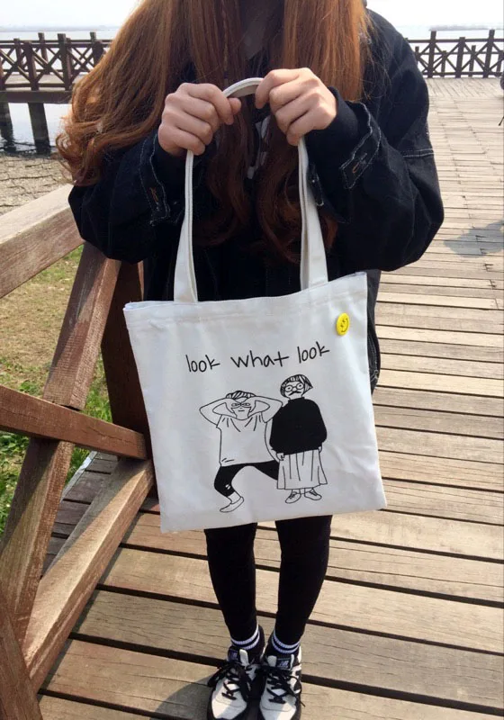 Women Canvas Shopping Bags Cartoon Eco Reusable Single-Shoulder Bags Girls Casual Handbags School Bags White Black
Women Canvas Shopping Bags Cartoon Eco Reusable Single-Shoulder Bags Girls Casual Handbags School Bags White Black