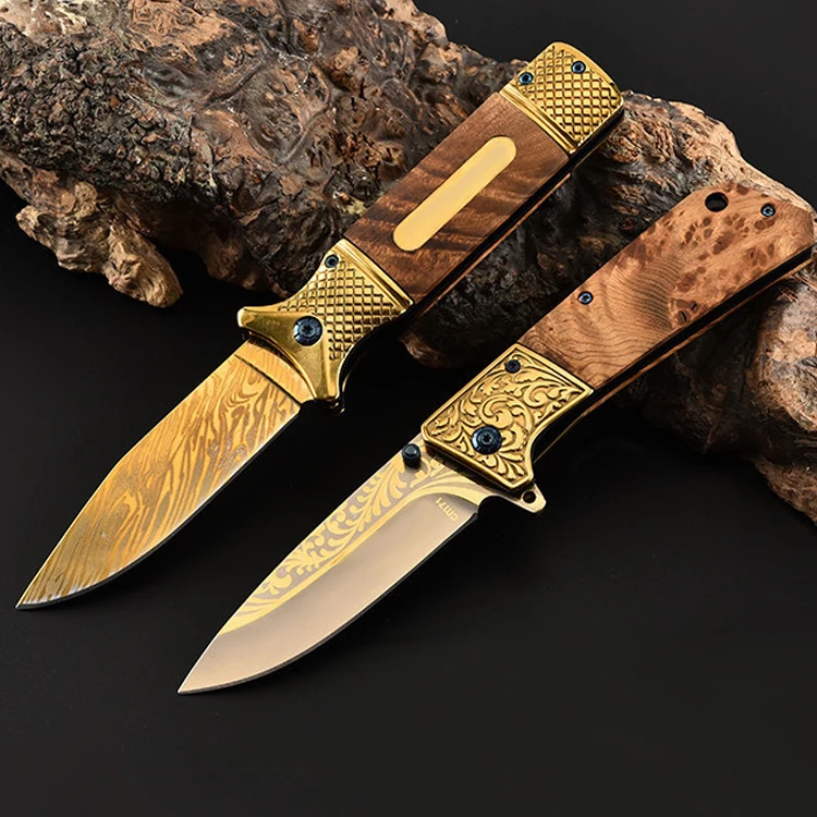 

Folding Tactical Pocket Knife Survival Outdoor Camping Hunting Knife 440C Blade Wood Handle Rescue Utility Knives EDC Multi tool