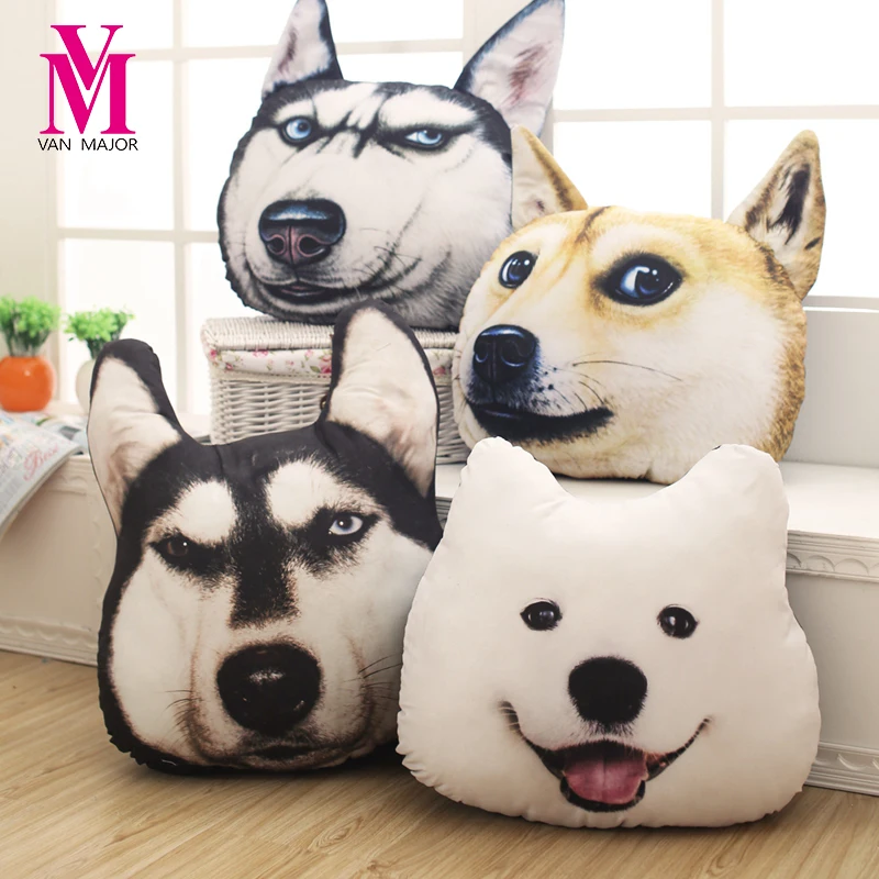 Vanmajor New Hot 3D 38cm*35cm Samoyed Husky Dog Plush Toys Dolls Stuffed Animal Pillow Sofa Car Decorative Creative Birthday Gif | Игрушки и