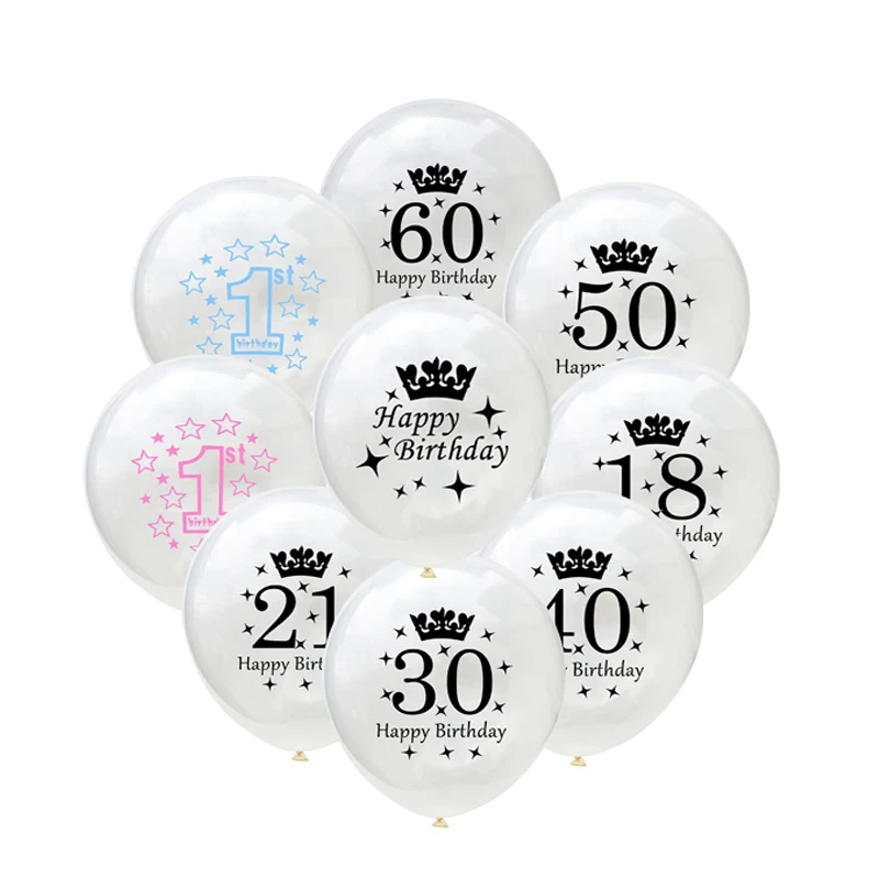 10 шт. белые товары для дня рождения воздушный шар 18th 21st 30th 40th 50th 60th Печатный с днем