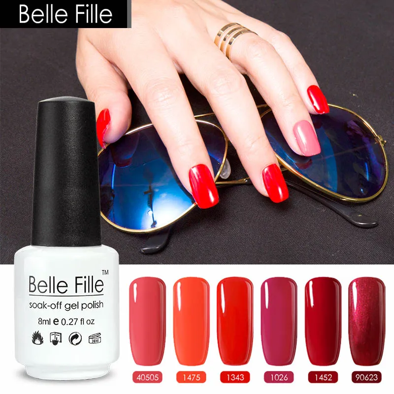 Belle Fille 8 мл красного цвета УФ гель лак для ногтей био Гели Soak Off Гель Vernis нейл арта
