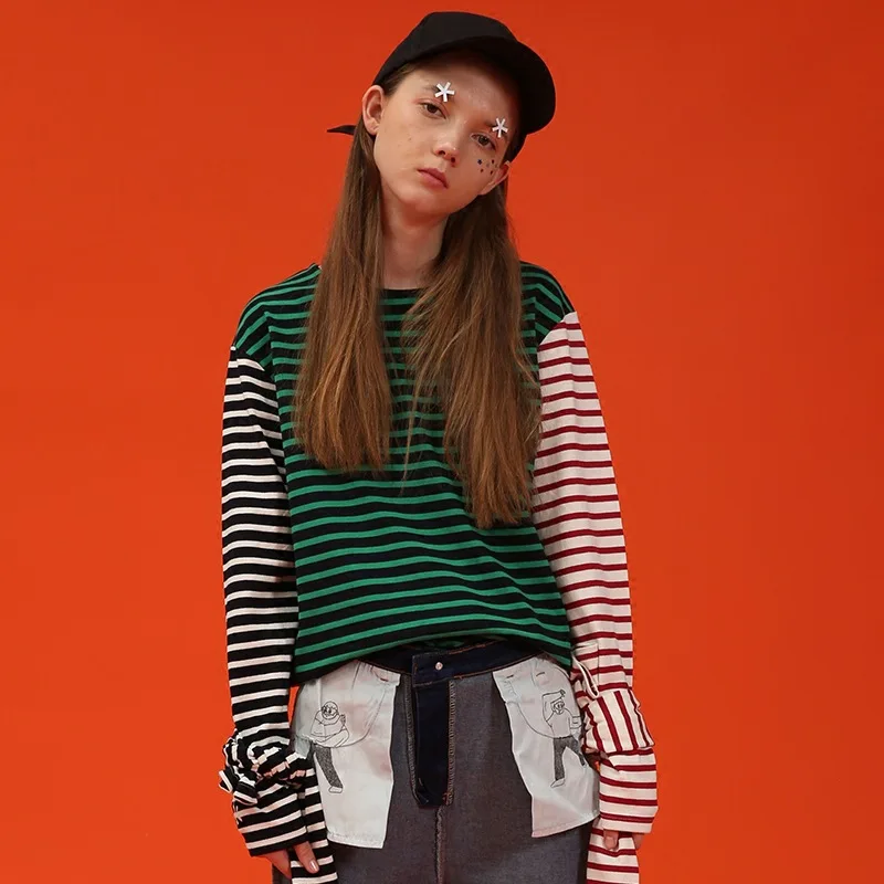 Spring Autumn New Women O Neck Long-sleeved Knit T-shirt Fashion Stripes Hit Color Embroidered Chinese Streetwear Tshirts tops
Spring Autumn New Women O Neck Long-sleeved Knit T-shirt Fashion Stripes Hit Color Embroidered Chinese Streetwear Tshirts tops