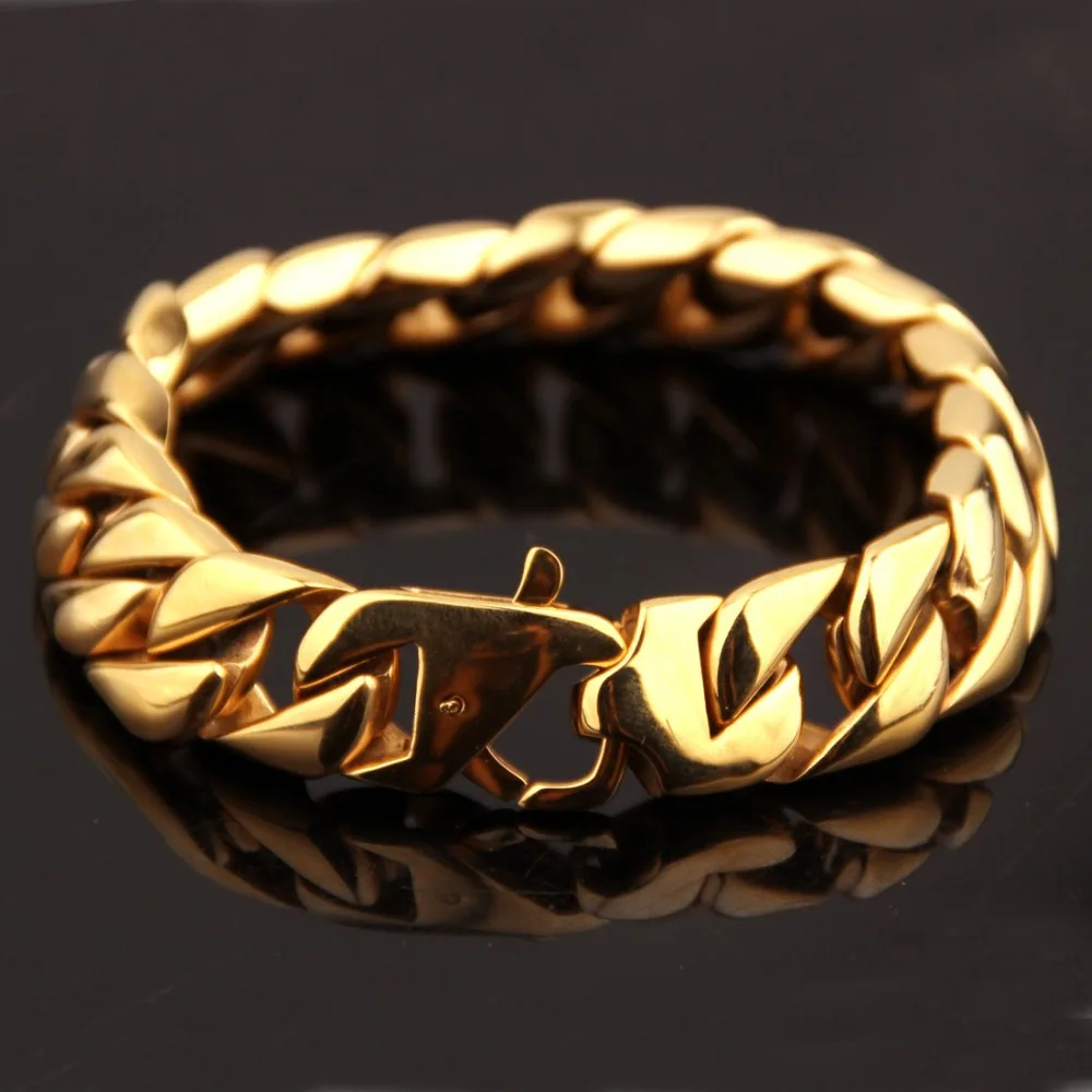 Fashion Jewelry 316L Stainless Steel Gold Tone 15MM Cuban Curb Chain Mens Boys Bracelet Bangle 8.26" High Quality Christmas Gift
Fashion Jewelry 316L Stainless Steel Gold Tone 15MM Cuban Curb Chain Mens Boys Bracelet Bangle 8.26" High Quality Christmas Gift