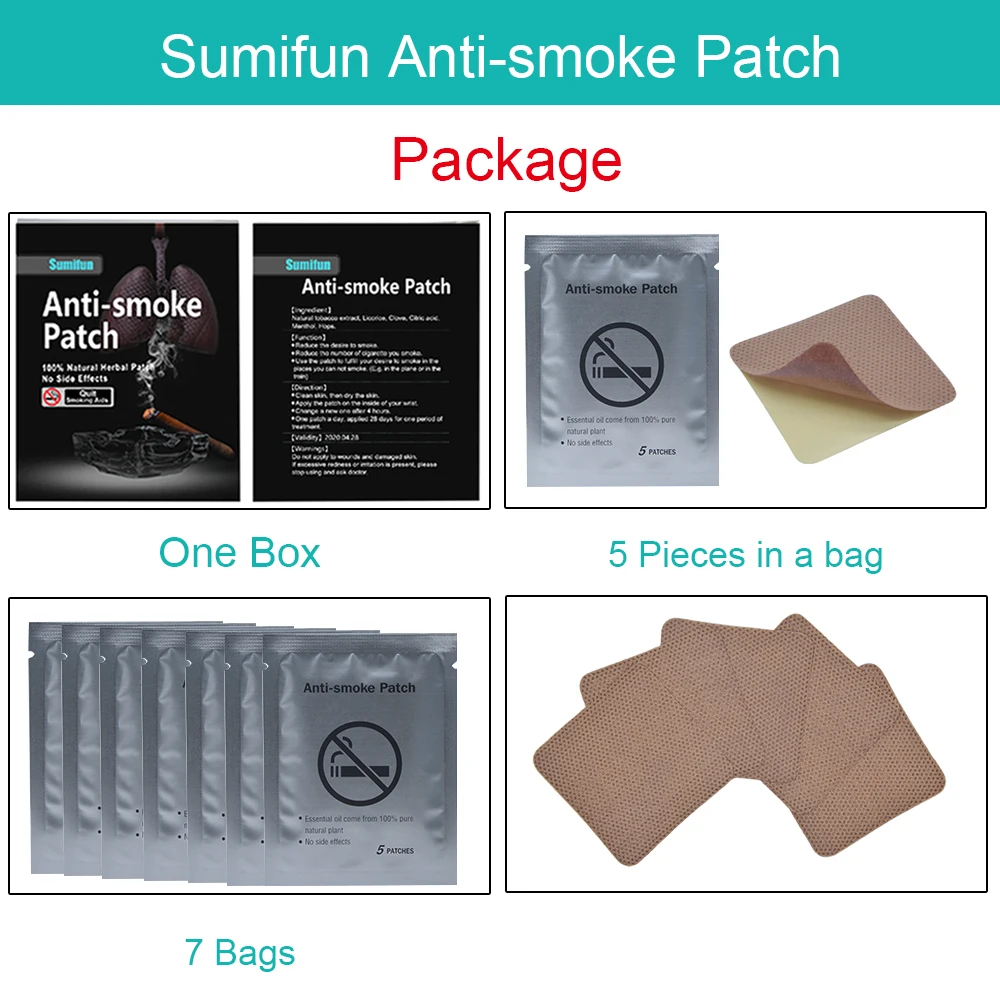 Sumifun 105 Pcs(3 box) Stop Smoking Patch Natural Ingredient Anti Smoke Stickers Quit Cessation Protect the Lungs Health Care
Sumifun 105 Pcs(3 box) Stop Smoking Patch Natural Ingredient Anti Smoke Stickers Quit Cessation Protect the Lungs Health Care