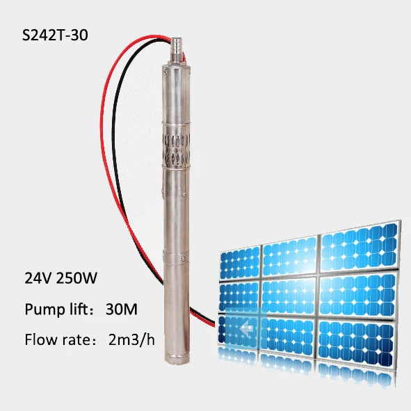 

24V DC Brushless Stainless Steel Solar Submersible Water pump S242T-30 2'' 2m3/h 30m Head for PV Pumping System