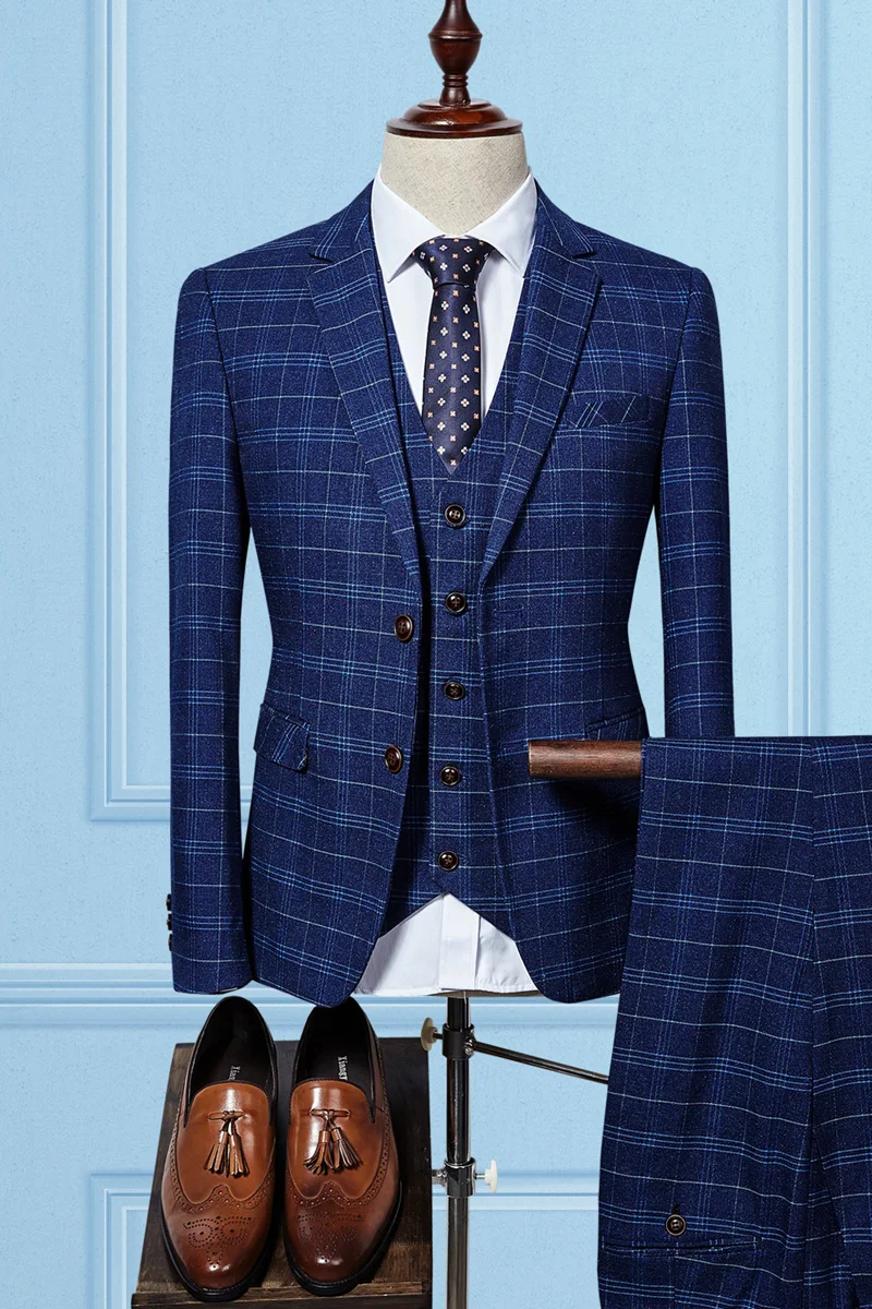 Blue Black men's groom wedding dress Plaid Suit Men Slim Fit Business Formal Suits for Wedding Latest Coat and Pants 3pcs Terno
Blue Black men's groom wedding dress Plaid Suit Men Slim Fit Business Formal Suits for Wedding Latest Coat and Pants 3pcs Terno