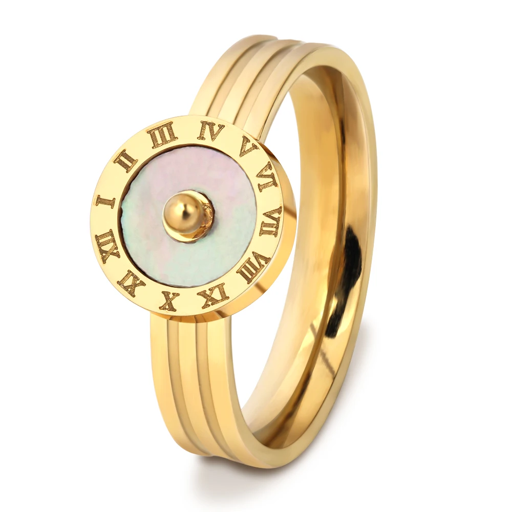 Famous Brand Women Rings Gold Color Stainless Steel Ring Roman Numeral Stone Shells Luxury Jewelry Female Top Quality
Famous Brand Women Rings Gold Color Stainless Steel Ring Roman Numeral Stone Shells Luxury Jewelry Female Top Quality