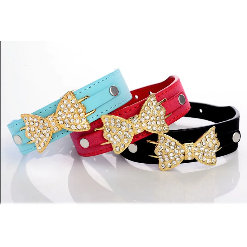Ошейник Bling Crystal Лук небольшой кожаный ошейник Щенок Cat Чихуахуа использовать