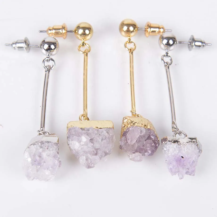 Brand Jewelry Natural Quartz Crystal Druse Gems Jewellery Women Push Back Earring Irregular Stone Charms Dangle Brinco R067
Brand Jewelry Natural Quartz Crystal Druse Gems Jewellery Women Push Back Earring Irregular Stone Charms Dangle Brinco R067