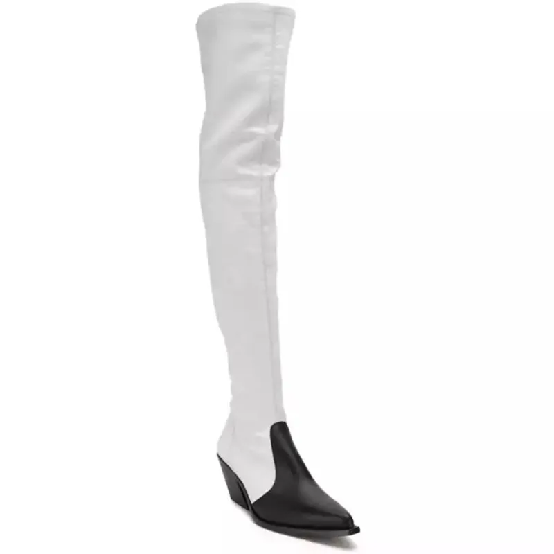 New Stylish women's boots sexy pointed toe thick heel elastic long boats real leather thigh high booties catwalk shoes black red
New Stylish women's boots sexy pointed toe thick heel elastic long boats real leather thigh high booties catwalk shoes black red