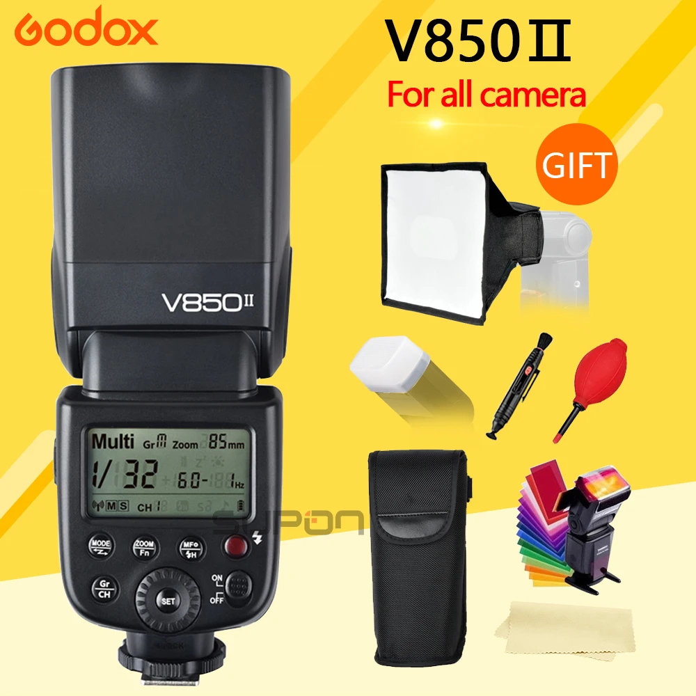Вспышка Godox V850II для камеры со сменным литий-ионным аккумулятором, Вспышка Speedlite для камеры Canon Nikon Sony DSLR s + подарки
Вспышка Godox V850II для камеры со сменным литий-ионным аккумулятором, Вспышка Speedlite для камеры Canon Nikon Sony DSLR s + подарки
