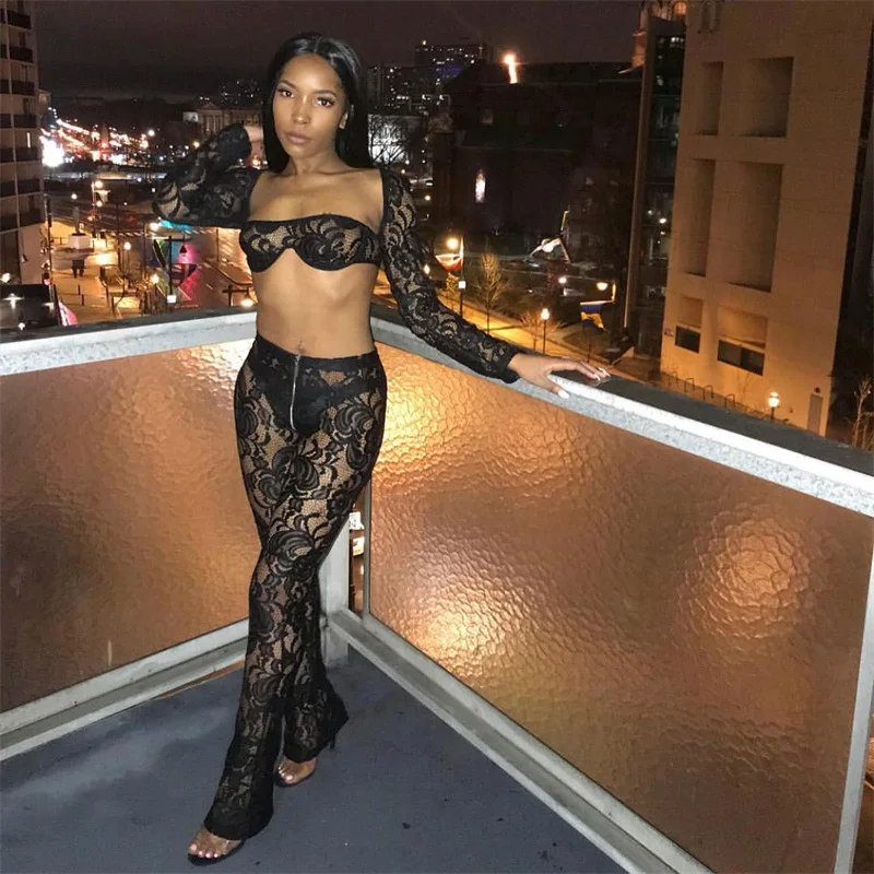BKLD 2019 Sexy Lace Two Piece Set Long Sleeve Crop Tops And Pants Women Set Mesh See-through Clubwear Party 2 Piece Set Women
BKLD 2019 Sexy Lace Two Piece Set Long Sleeve Crop Tops And Pants Women Set Mesh See-through Clubwear Party 2 Piece Set Women