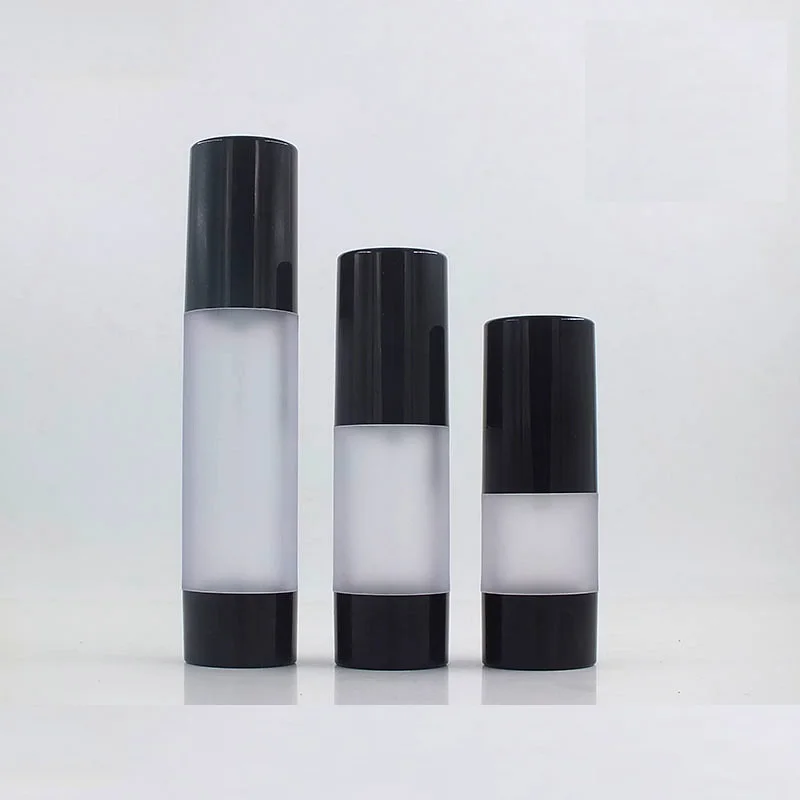 

15ML 30ML 50ML Emulsion Airless Bottle Empty Clear Frosted Refillable Cosmetic Container Black Lid Essence Airless Bottle
