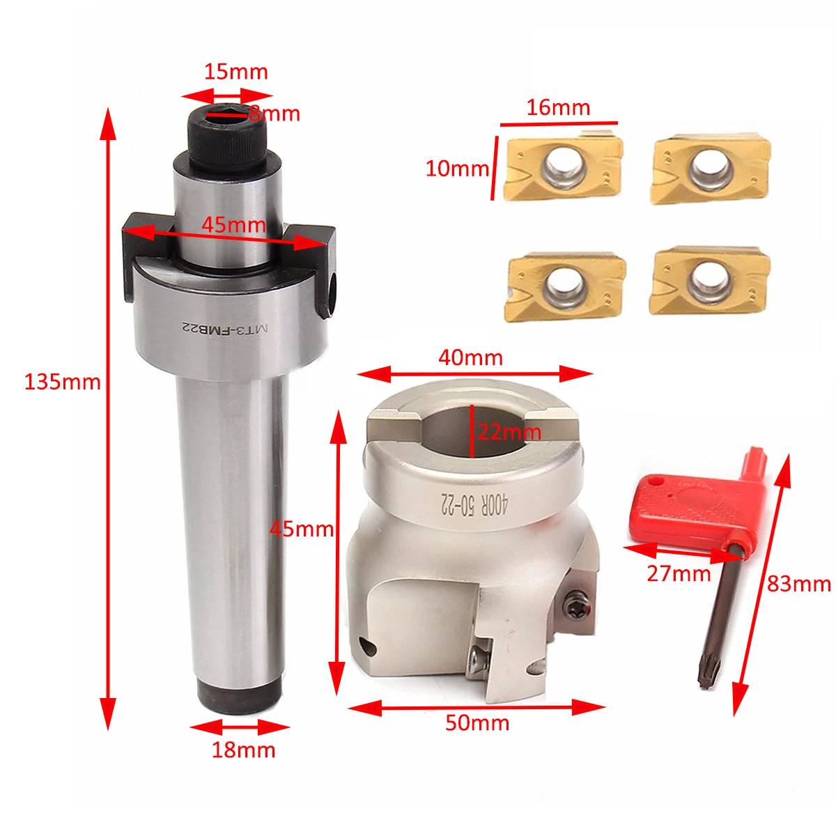 MT3 FMB22 M12 Tool Holder Shank 50mm with Drawbar Face Endmill CNC Milling Cutter w/ 4pcs APMT1604 Carbide Inserts
MT3 FMB22 M12 Tool Holder Shank 50mm with Drawbar Face Endmill CNC Milling Cutter w/ 4pcs APMT1604 Carbide Inserts
