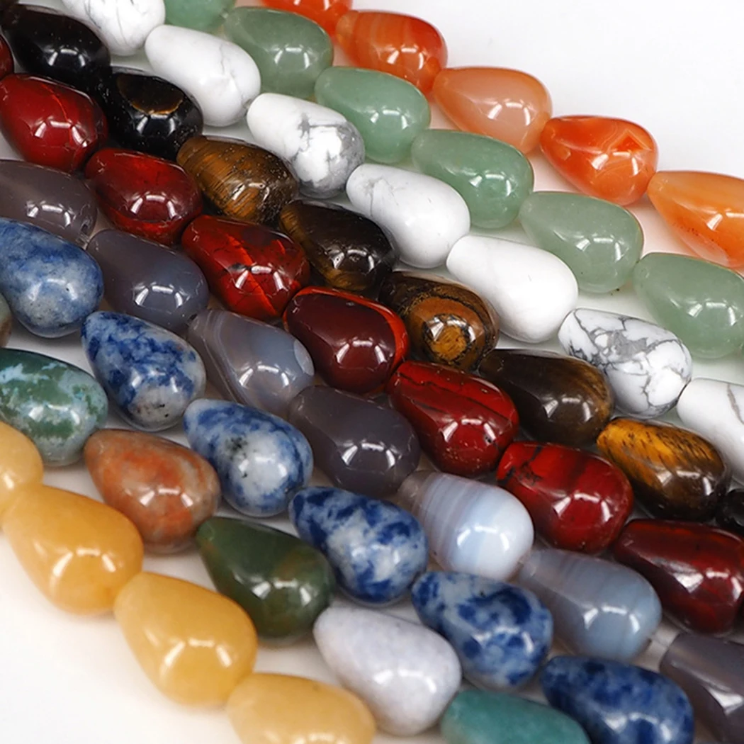 

ICNWAY Gemstone Natural agate quartz tiger eye Sodalite 10*13mm waterdrop Beads Making Jewelry DIY Necklace Bracelet 15inch