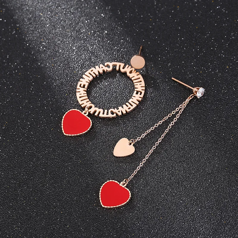 Red Heart with Zircon and Love Letter AB style, Fashion Jewelry, Titanium steel , Rose gold Earrings for female,
Red Heart with Zircon and Love Letter AB style, Fashion Jewelry, Titanium steel , Rose gold Earrings for female,