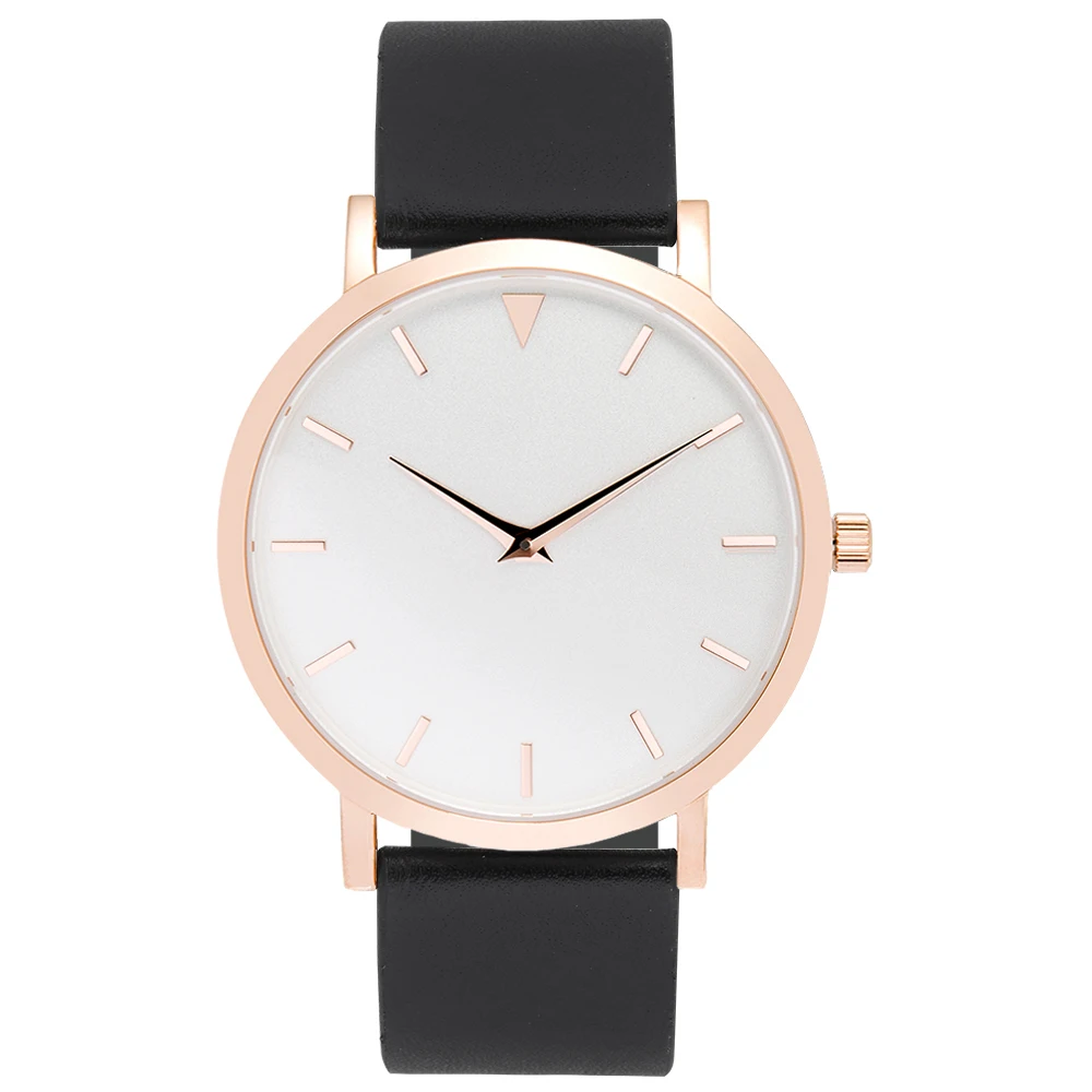 Stainless Steel Rose Gold Tone Case Watches Simple Design, 3D Index White Face Watches Black Leather
Stainless Steel Rose Gold Tone Case Watches Simple Design, 3D Index White Face Watches Black Leather