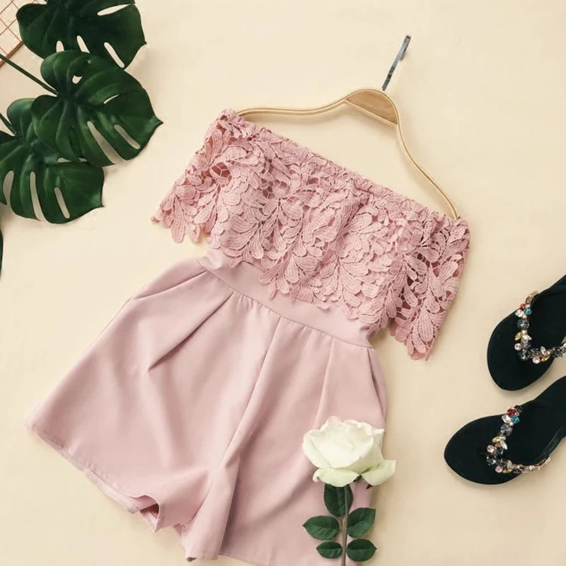 Rompers Womens Jumpsuit Shorts New Sexy Stitching Lace High Waist Solid Color One-necked Strapless Shoulder Broad Legged Pants
Rompers Womens Jumpsuit Shorts New Sexy Stitching Lace High Waist Solid Color One-necked Strapless Shoulder Broad Legged Pants