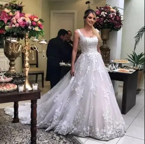 Elegant Long Square Collar Lace A-line Straps Court Train Muslim Arabic Wedding Dress Boho Sofuge Vestido De Noiva
Elegant Long Square Collar Lace A-line Straps Court Train Muslim Arabic Wedding Dress Boho Sofuge Vestido De Noiva
