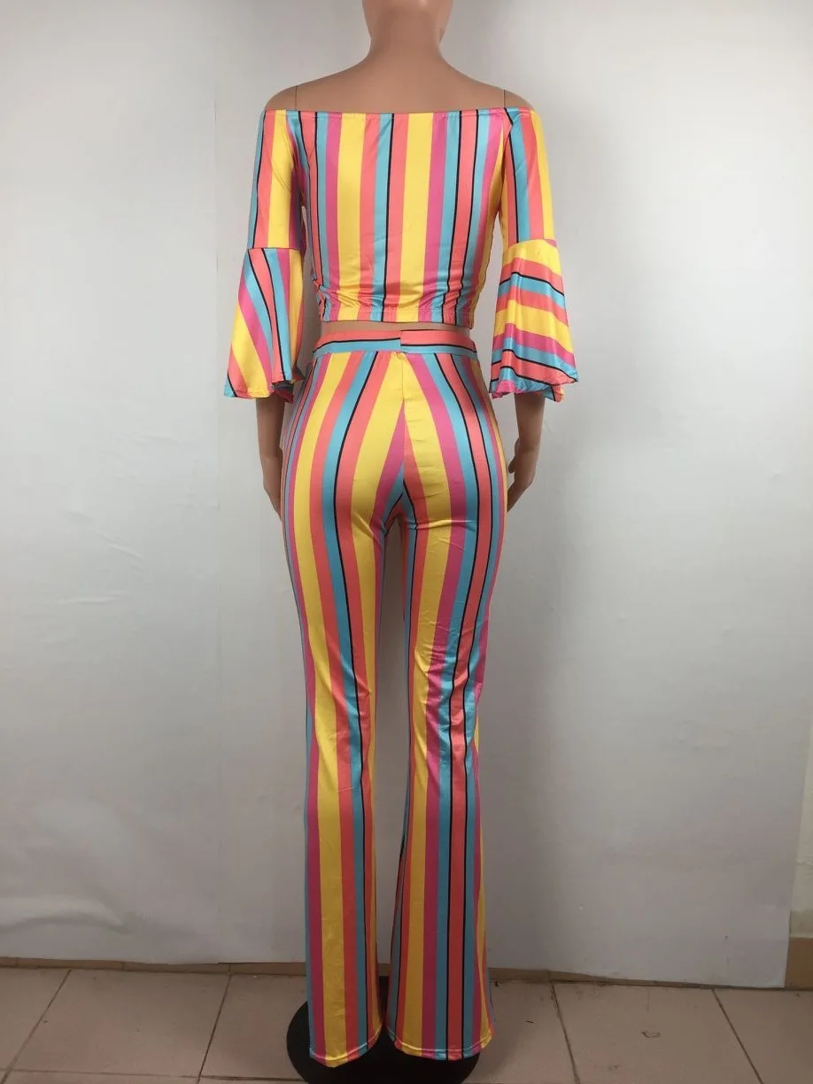 Colorful Striped Digital Print Women Strapless Top With Pants Women Two Piece Set
Colorful Striped Digital Print Women Strapless Top With Pants Women Two Piece Set