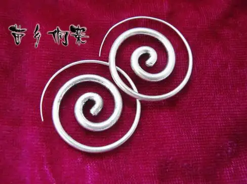 Earrings Miao jewelry handmade silver personality earrings hanging bell crafts | Украшения и аксессуары