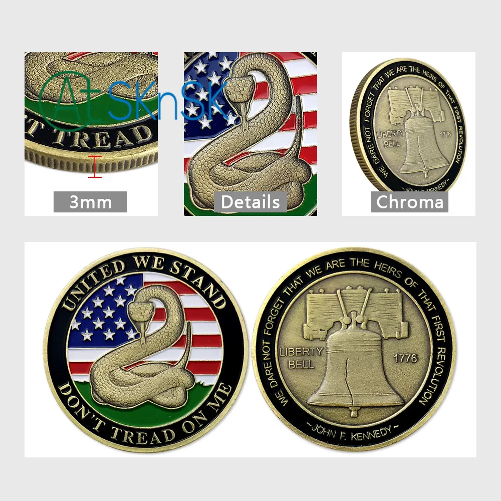 50pcs/lot United We Stand Don't Tread on Me 1776 Liberty Bell Challenge Coins Collectibles Souvenir Commemorative Gift
50pcs/lot United We Stand Don't Tread on Me 1776 Liberty Bell Challenge Coins Collectibles Souvenir Commemorative Gift